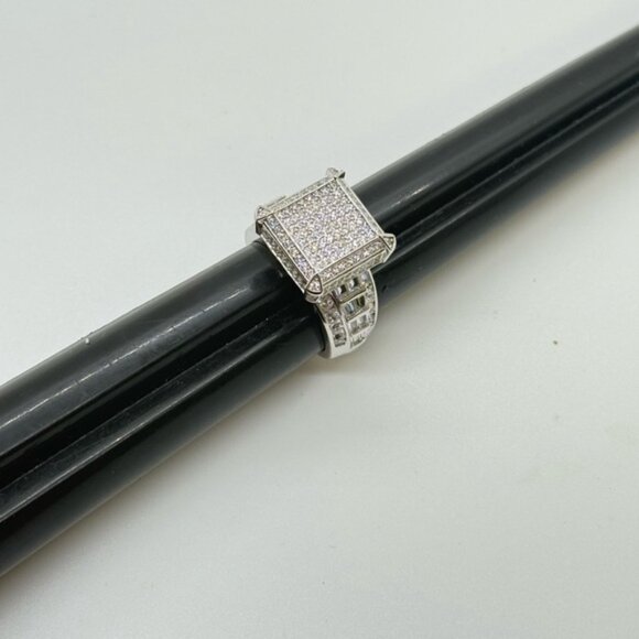 925  Stering Silver Square Pave Ring - Picture 4 of 8